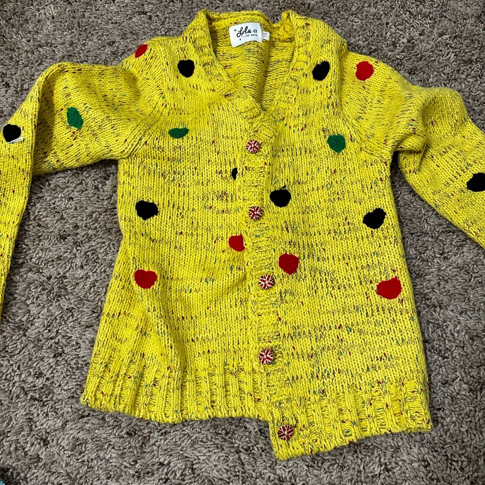 Lola + The Boys Yellow Knit Kids Cardigan with Colorful Dots